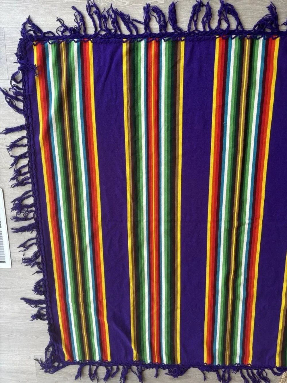 Beaver State Pendleton Stripe Mills Robe Shawl Fringed Blanket Purple Rainbow